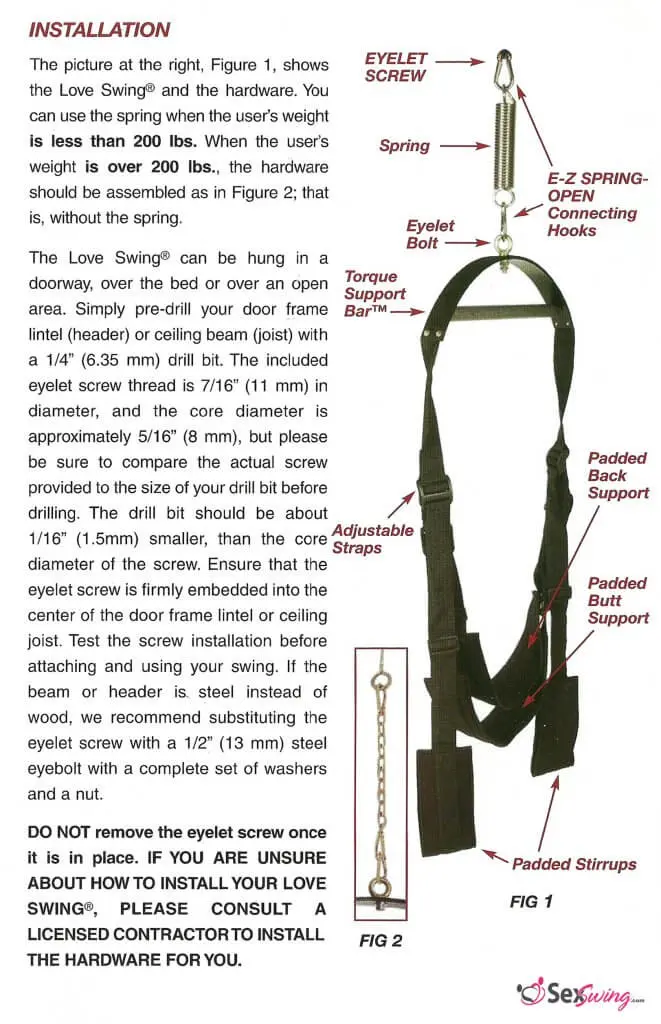 Instruction booklet for the TLC Love Swing page 3 - assembly and installation instructions