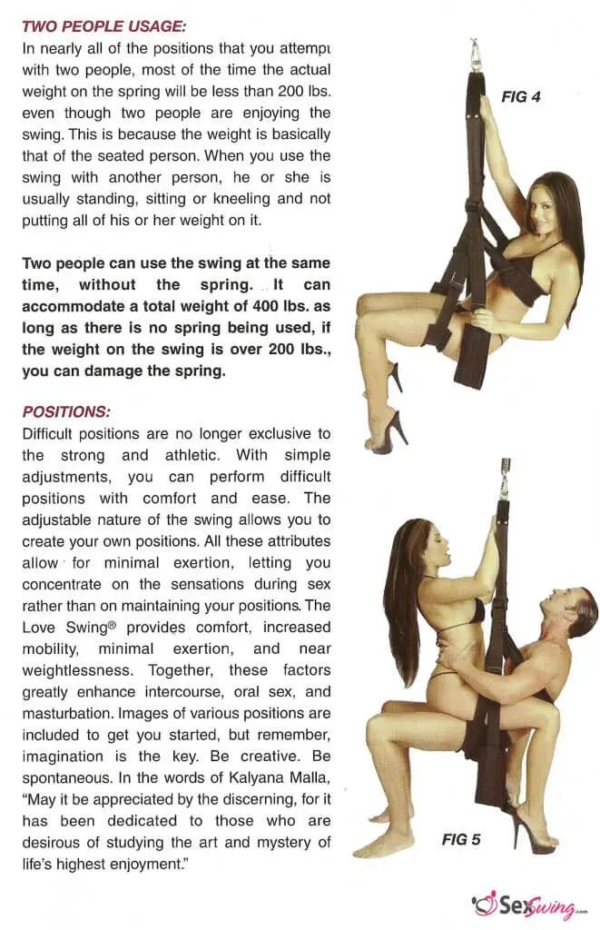 Instruction booklet for the TLC Love Swing page 4 - warnings and safety issues