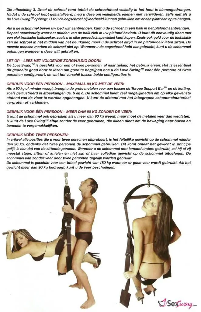 Instruction booklet for the TLC Love Swing page 11 - remainder of dutch instructions and more positions